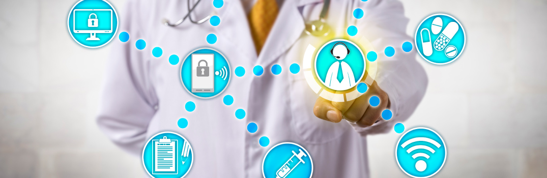 A HCP that stands behind several icons poiting at one of them.